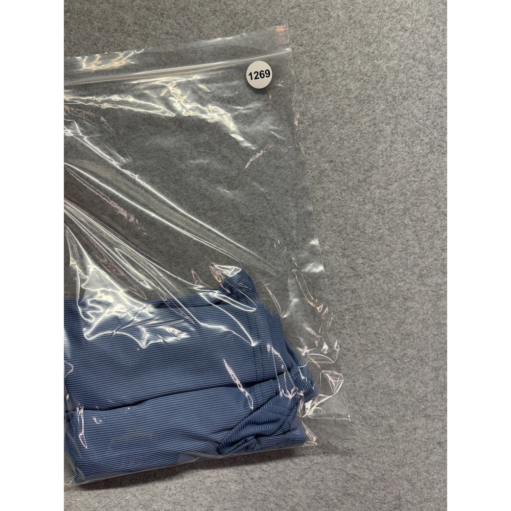 Ribbed Mock Neck Short Sleeve Romper Dusty Blue XS Athleisure Bodycon Jumpsuit - Picture 14 of 14